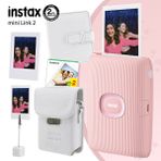 Fujifilm Instax Mini Link 2 Toz Pembe Yazıcı 20li mini Film Deri Kılıf Albüm Çerçeve ve Kıskaçlı Stand