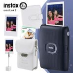 Fujifilm Instax Mini Link 2 Uzay Mavisi Yazıcı 10lu mini Film Deri Kılıf Albüm Çerçeve ve Kıskaçlı Stand