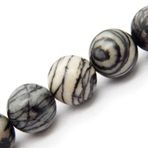 Fukugems Doğal Taş Boncuklar, Mücevher Yapımı İçte 5 Tel Satılır (Siyah Ağ Jasper, 6 mm)