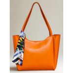 fular & bags Kadın Fularlı Fermuarlı Ve Çıtçıt Kapamalı Turuncu Shopper El Ve Omuz Çantası