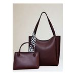 fular & bags Kadın İkili Takım Fularlı Fermuarlı Ve Çıtçıt Kapamalı Bordo Shopper El Ve Omuz Çantası