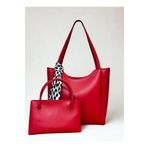 fular & bags Kadın İkili Takım Fularlı Fermuarlı Ve Çıtçıt Kapamalı Kırmızı Shopper El Ve Omuz Çantası