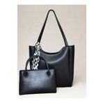 fular & bags Kadın İkili Takım Leopar Fularlı Fermuarlı Ve Çıtçıt Kapamalı Siyah Shopper El Ve Omuz Çantası