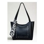 fular & bags Kadın Ön Cep Zımbalı Leopar Fularlı Fermuarlı Ve Çıtçıt Kapamalı Siyah Shopper El Ve Omuz Çantası