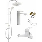 Fulcie 3'lü Full Lüx Set Robot - Sabit Banyo Lavabo Bataryası - Banyo Duş Bataryası Musluğu Beyaz Set