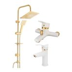Fulcie Armatür Kare Gold Robot Duş Beyaz Banyo Batarya Ve Beyaz Gold Kartal Lavabo