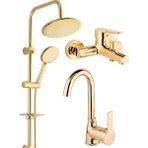 Fulcie Armatür Yuvarlak Gold Robot Duş Sistemi Banyo Bataryası ve Lavabo Bataryası Musluğu 3’lü - Altın