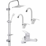Fulcie Beyaz Robot Yağmurlama Duş Seti Banyo Mutfak Lavabo Bataryası 4' Lü Pirinç Musluk Seti