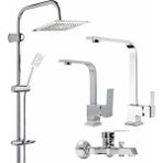Fulcie Krom Robot Krom Kare Set Lavabo-Evye-Banyo Bataryası 4'lü Krom Set Özel Seriler