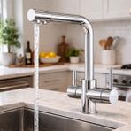 Fulcie Primeflow Pro Üç Yollu Arıtmalı Premium Mutfak Eviye Bataryası Musluğu - Krom
