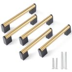 FULGENTE Fırçalanmış pirinç mutfak kulpları, mutfak dolabı çubuk kulpu, 5 adet mobilya kulpu, 128 mm delik mesafesi, altın kulplar, mobilya, altın, siyah, paslanmaz çelik, mutfak dolapları için