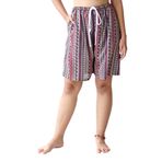 Full Funk Elastik Bel ve Çekme İpi ile Klasik Boxer Kısa Parlak Serin Viskon Kumaş, Rayon Artwork - Çizgili Yaprak Yapıt - Ordu Yeşili Kırmızı, Medium-Large