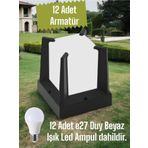 Full Reyon 12 Adet Beyaz Işık Ampul Dahil E27 Duy Bahçe Duvar Armatürü, Modern Tasarım Dekoratif Set Üstü Aplik