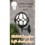 Full Reyon Beyaz Işık 10 Watt LED Ampul Dahil Dekoratif Bahçe Duvar Aydınlatma Armatürü, Dekoratif Duvar Aplik - Siyah