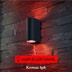 Full Reyon Dekoratif Çift Yönlü Siyah Aplik - Kırmızı Işık - Ampuller Dahil