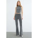 Fulla Moda Beli Lastikli Taşlı Simli Flare Pantolon