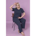 Fulla Moda Büyük Beden Fitilli Kısa Kol Tunik Pijama Takımı
