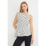 Fulla Moda Puantiyeli Tek Omuz Peplum Bluz