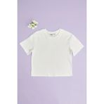 FullaModa %100 Pamuk Basic Salaş Kız Çocuk Tişört - Ekru - 7 - 8 Yaş
