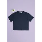 FullaModa %100 Pamuk Basic Salaş Kız Çocuk Tişört - Lacivert - 13 - 14 Yaş
