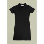 FullaModa Basic Yarım Fermuarlı Polo Yaka Kız Çocuk Elbise - 9 - 10 Yaş - Siyah
