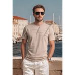FullaModa Baskılı Çimalı Bisiklet Yaka Tişört - Taş - XL