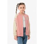 FullaModa Baskılı Dik Yaka Kız Çocuk Kolej Ceket - 2 - 3 Yaş - Gül Rengi