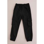 FullaModa Beli Bağlamalı Kargo Cepli Erkek Çocuk Jogger Pantolon - Siyah - 14 - 15 Yaş