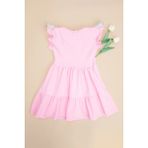 FullaModa Brode Detaylı Kolu Fırfırlı Kız Çocuk Elbise - 9 Yaş - Pembe