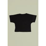 FullaModa Çiçek Nakışlı Kız Çocuk Crop Tişört - Siyah - 14 Yaş