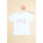 FullaModa Çiçekli Love Yazı Baskılı Kız Çocuk Tişört - Beyaz - 7 Yaş