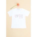 FullaModa Çiçekli Love Yazı Baskılı Kız Çocuk Tişört - Ekru - 4 Yaş