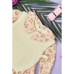 FullaModa Çiçekli Triko Süveterli Kız Çocuk Elbise - 4 Yaş - Bej