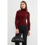 FullaModa Drapeli Balıkçı Yaka Bluz - Bordo - S