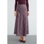 FullaModa Ekose Desenli Maxi Boy Saten Etek - Kahve