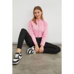 FullaModa Fermuarlı Hakim Yaka Crop Spor Ceket - Pembe