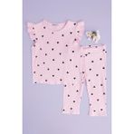 FullaModa Fitilli Küçük Kalp Desenli Fırfırlı Kız Çocuk 2 Li Takım - 5 - 6 Yaş - Pembe
