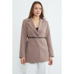 FullaModa Kemerli Omuz Vatkalı Blazer Ceket - 38 - Vizon