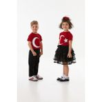 FullaModa Kız Çocuk Türk Bayrağı Baskılı Kısa Kol Tişört Günlük Siyah %52 Polyester %43 Pamuk - Kırmızı - 7 Yaş