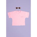 FullaModa Kurdele Kabartma Baskılı Kız Çocuk Crop Tişört - Pembe - 8 Yaş