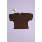 FullaModa Kurdele Nakışlı Salaş Kız Çocuk Crop Tişört - Kahve - 6 Yaş