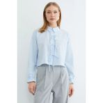 FullaModa Önü Bağlamalı Düğmeli Crop Gömlek - Mavi