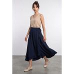 FullaModa Yandan Bağlamalı Katlı Maxi Boy Etek - Lacivert - 2XL