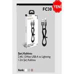 Fulltech FC30 2.4A 12W USB-A to Lightning 1.2 mt Şarj Kablosu