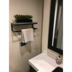 Fulya Banyo Ahşap Raflı Metal Havlu, Şal Askılık - Siyah