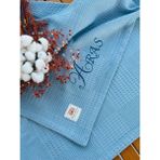 Fulya Tuhafiye Ftbabycollection %100 Pamuk Waffle Kumaş Kişiye Özel Nakışlı Bebek Battaniyesi – Isim Yazılabilir (Indigo) - 90 x 100 cm
