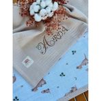 Fulya Tuhafiye Ftbabycollection Çift Taraflı Kişiye Özel Isim Nakışlı Waffle Pike & Müslin Bebek BATTANIYESI 90X100 CM - 90 x 100 cm