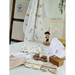 Fulya Tuhafiye Ftbabycollection Müslin & Bambu Yenidoğan Hediye Seti (Battaniye, Mendil, Önlük, Zıbın, Çorap) - 80 x 90 cm