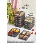 Füme 12 Adet 400 Ml Mini Saklama Kabı - 4 Bölmeli Çerezlik Dondurulmuş Et Sebze Buzluk Organizer