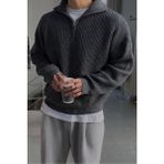 Füme Erkek Oversize Fermuarlı Balıkçı Triko Kazak - XL